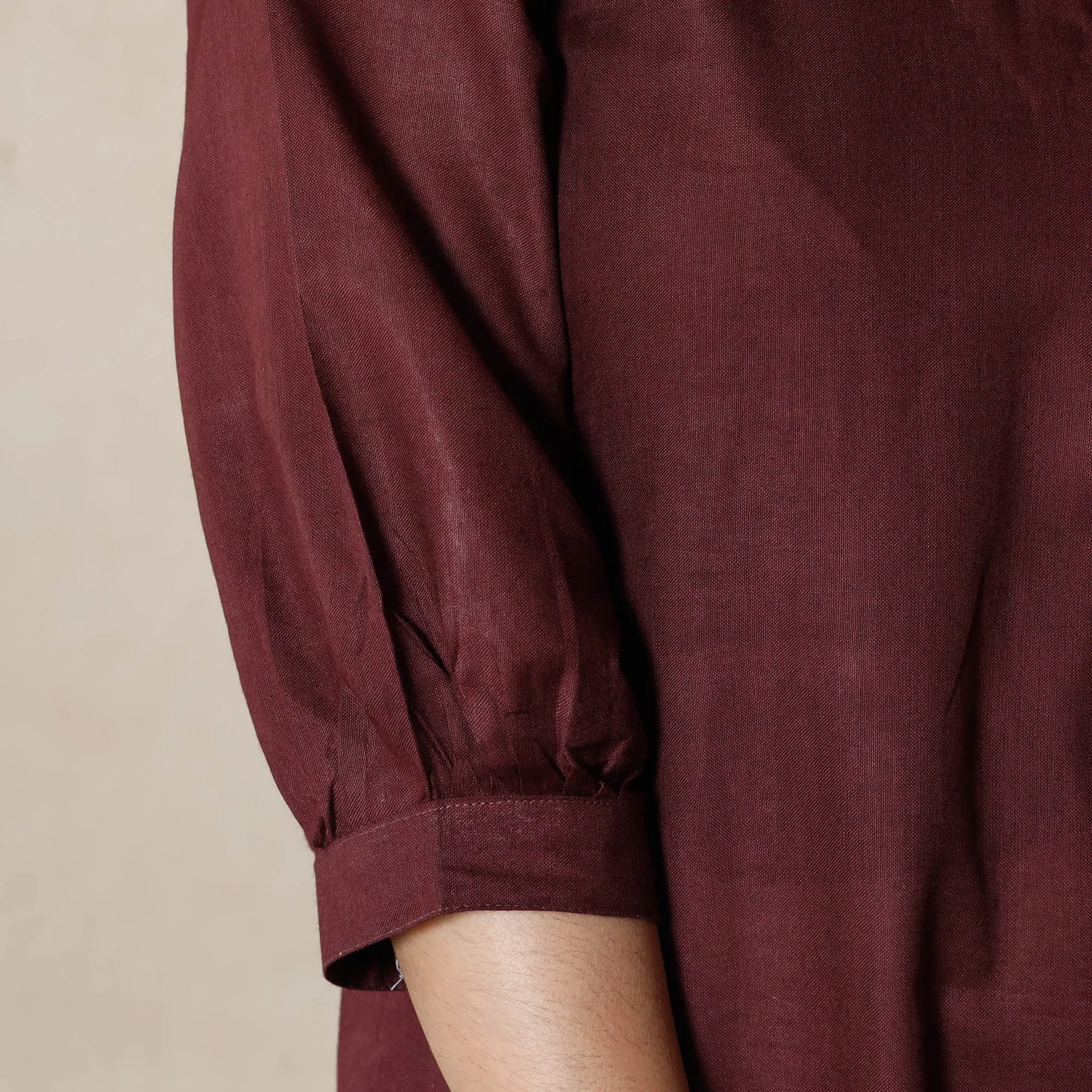 Maroon - Linen Viscose Plain Long Kurta