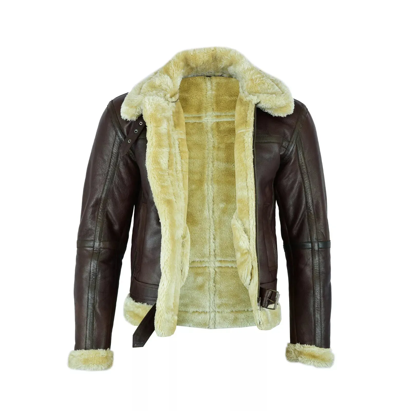 Men Brown Aviator Real Goat Skin Leather Bomber Jacket