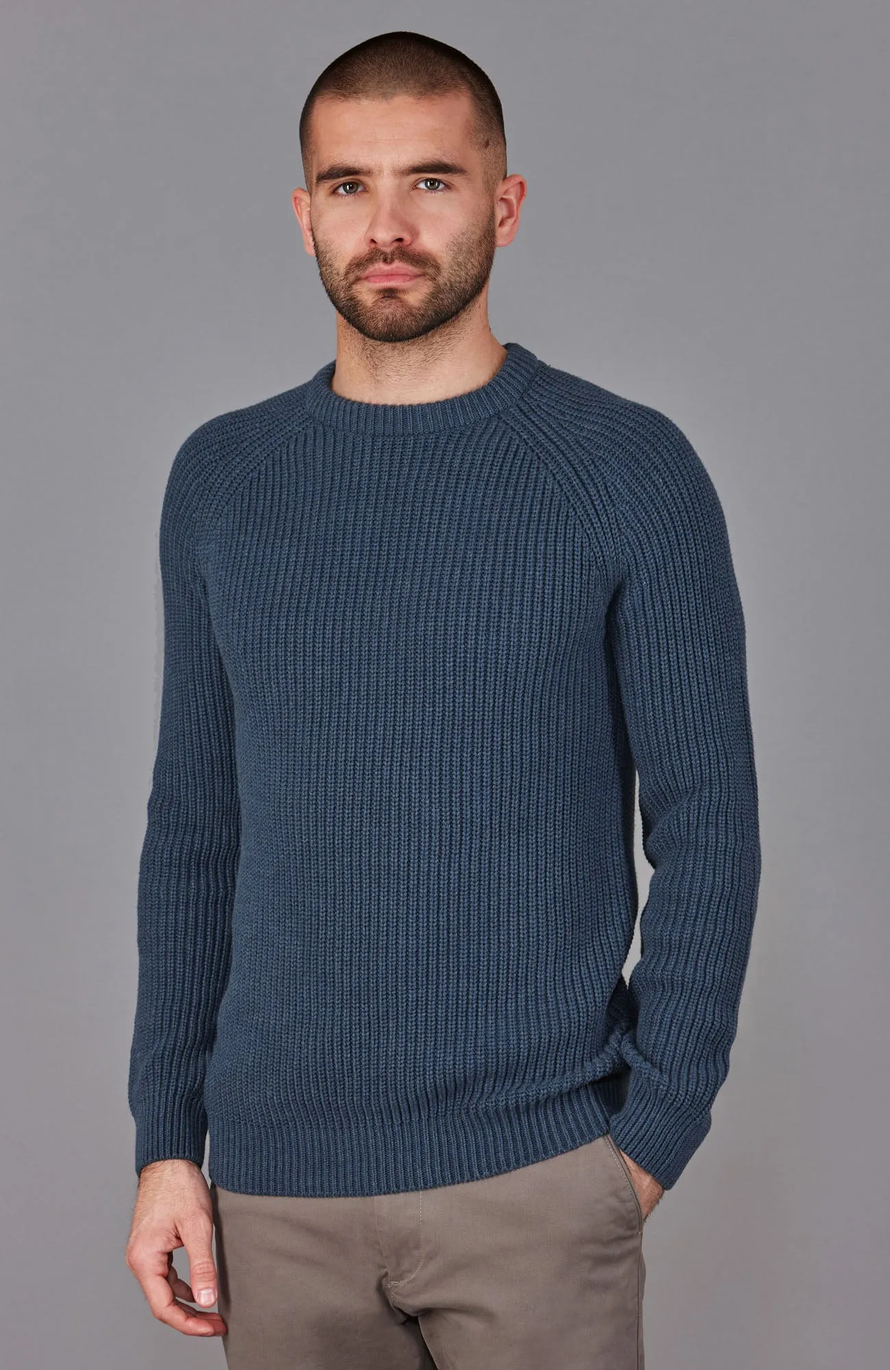 Mens Heavyweight Cotton Fisherman Rib Knit Jumper