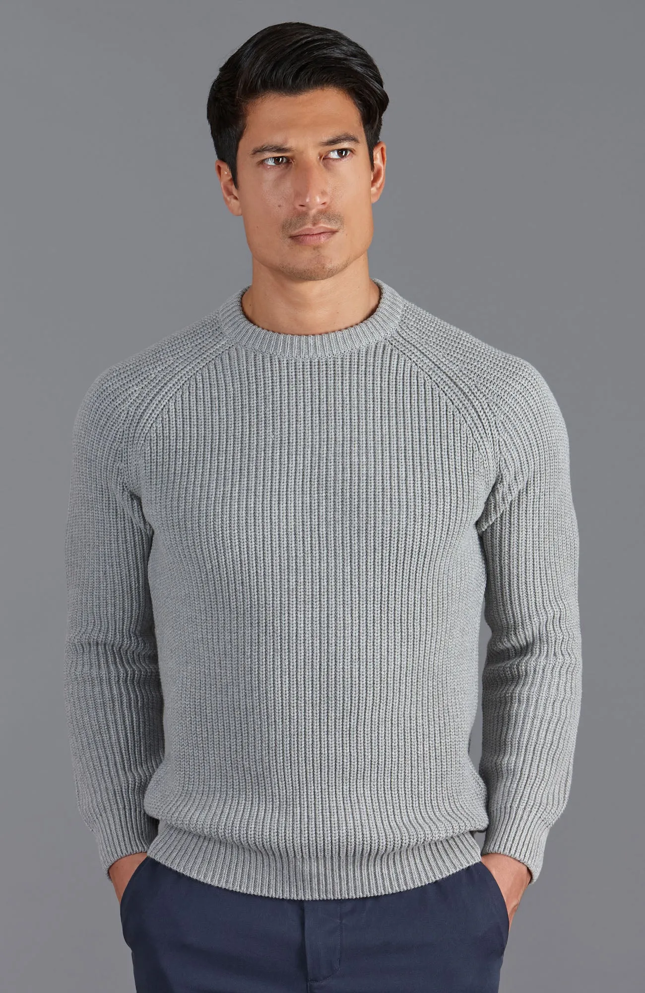 Mens Heavyweight Cotton Fisherman Rib Knit Jumper