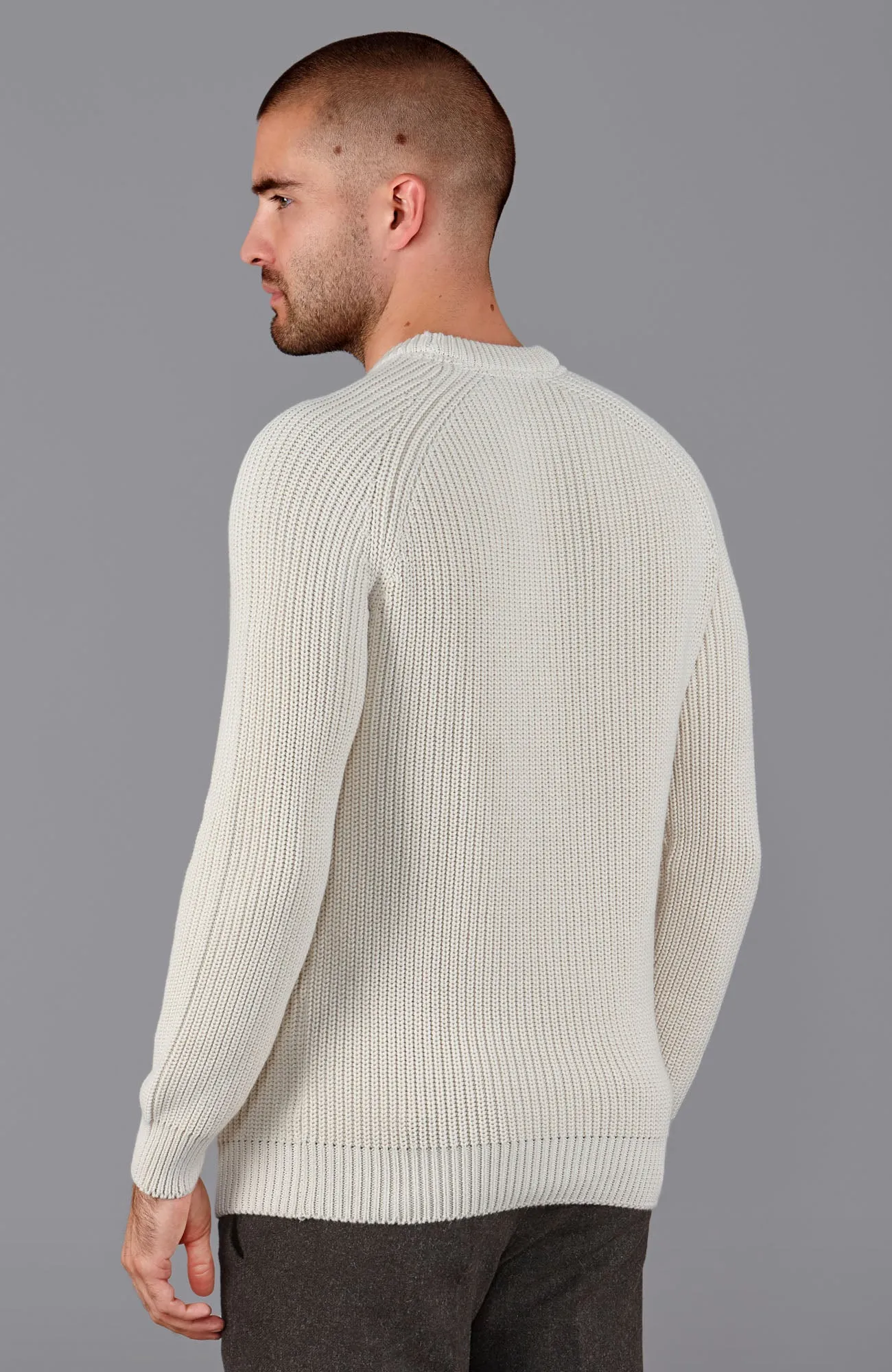 Mens Heavyweight Cotton Fisherman Rib Knit Jumper