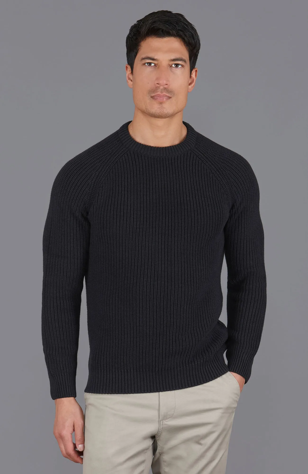 Mens Heavyweight Cotton Fisherman Rib Knit Jumper