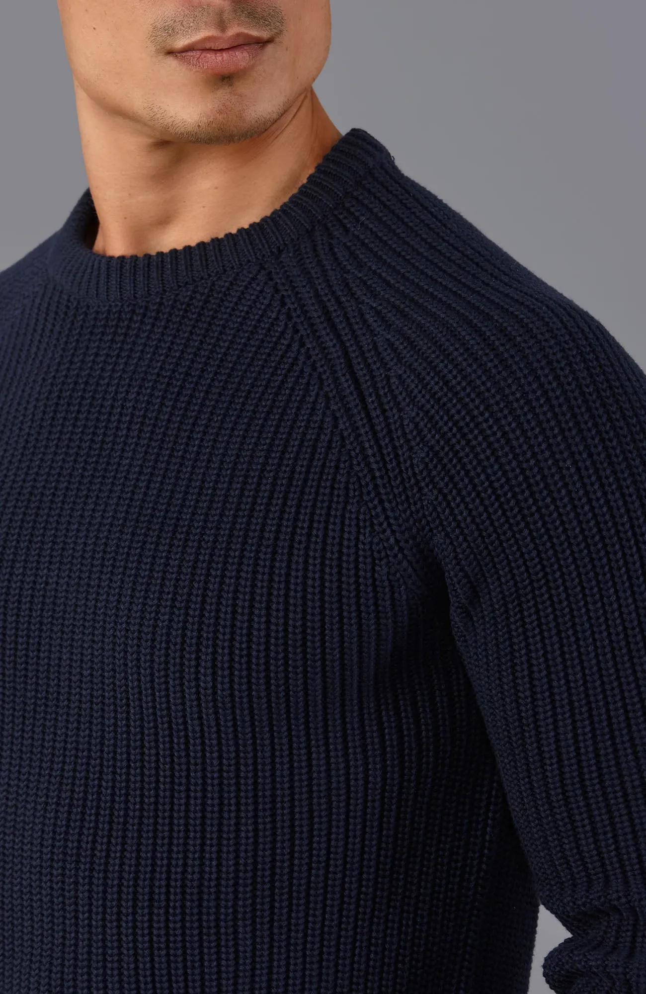 Mens Heavyweight Cotton Fisherman Rib Knit Jumper