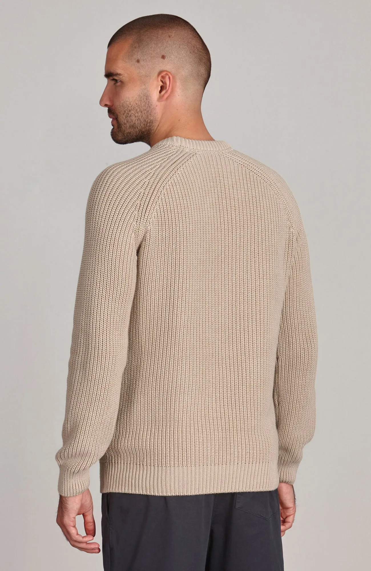 Mens Heavyweight Cotton Fisherman Rib Knit Jumper