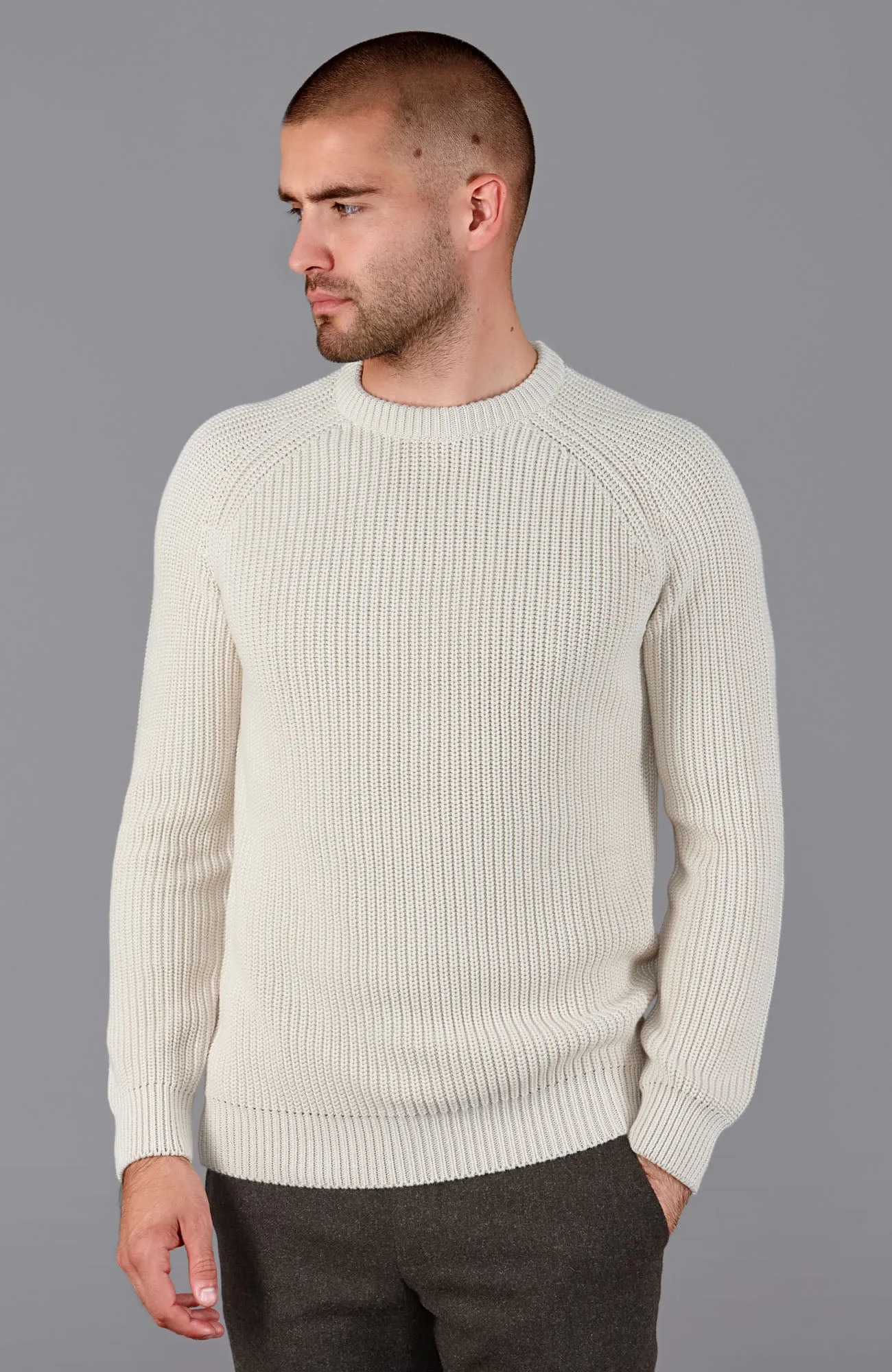 Mens Heavyweight Cotton Fisherman Rib Knit Jumper