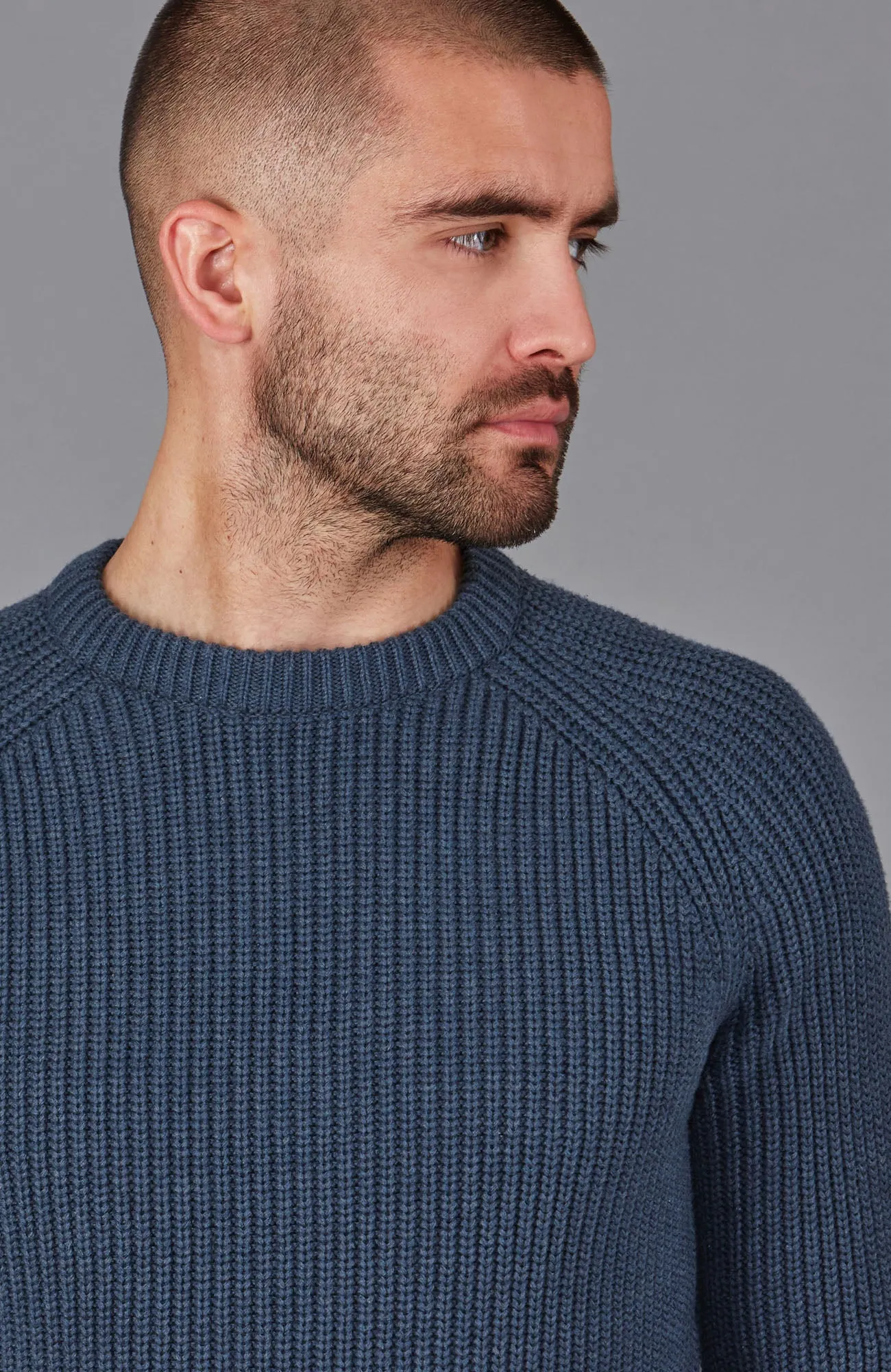 Mens Heavyweight Cotton Fisherman Rib Knit Jumper