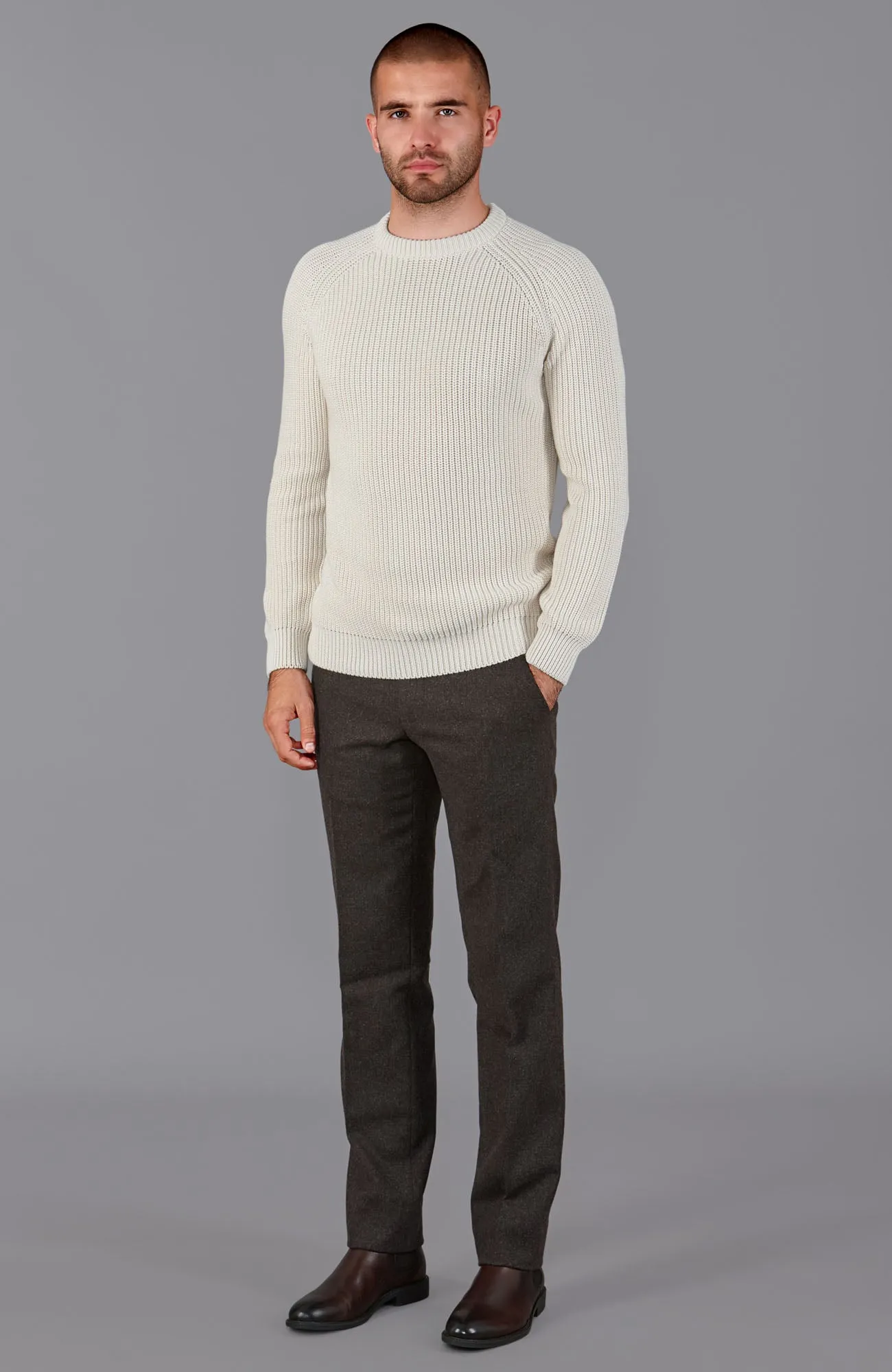 Mens Heavyweight Cotton Fisherman Rib Knit Jumper