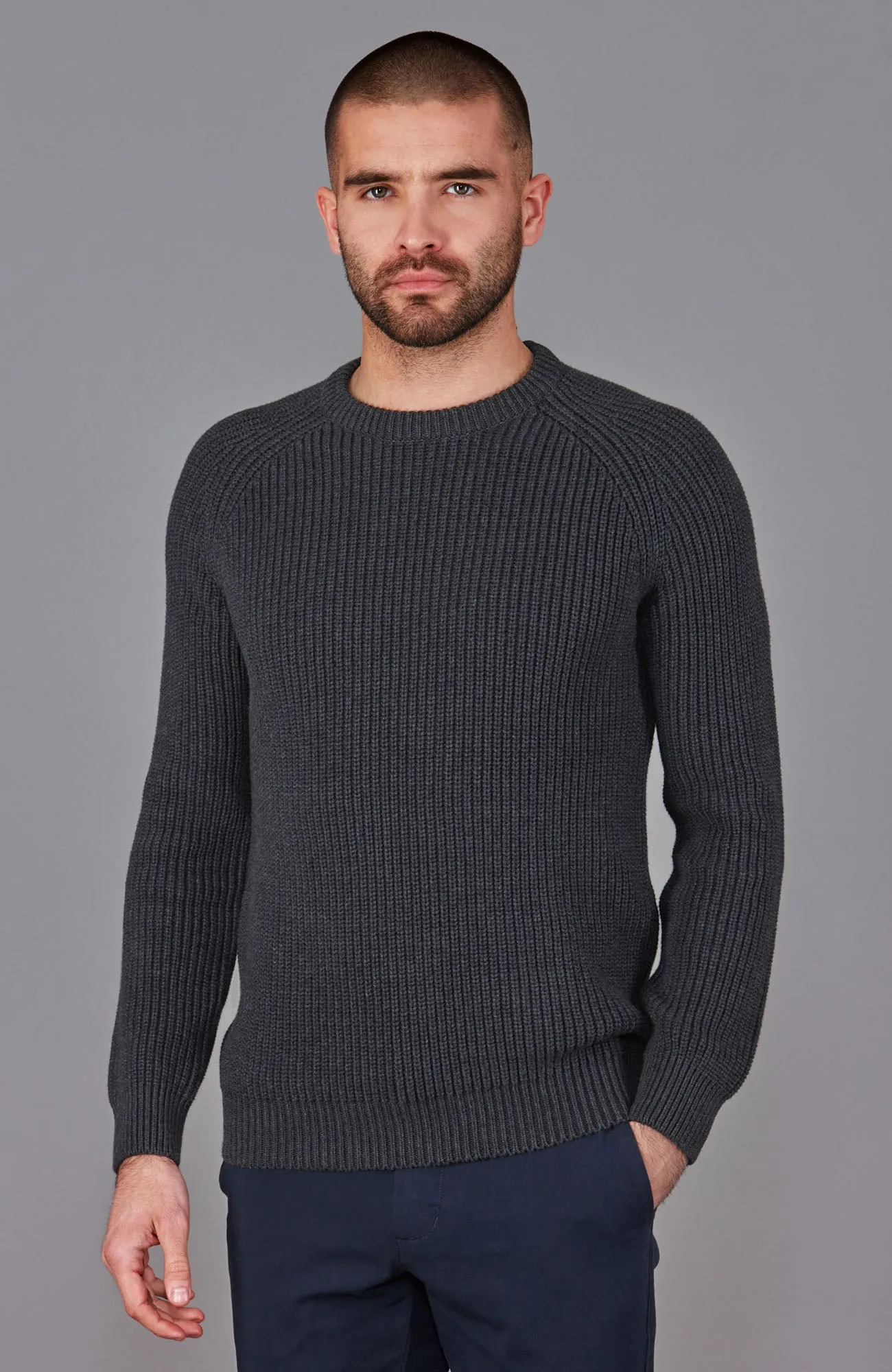 Mens Heavyweight Cotton Fisherman Rib Knit Jumper