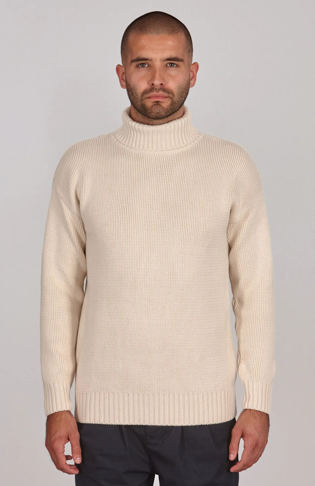 Mens Heavyweight Cotton Submariner Roll Neck Jumper