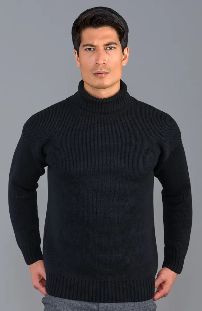 Mens Heavyweight Cotton Submariner Roll Neck Jumper