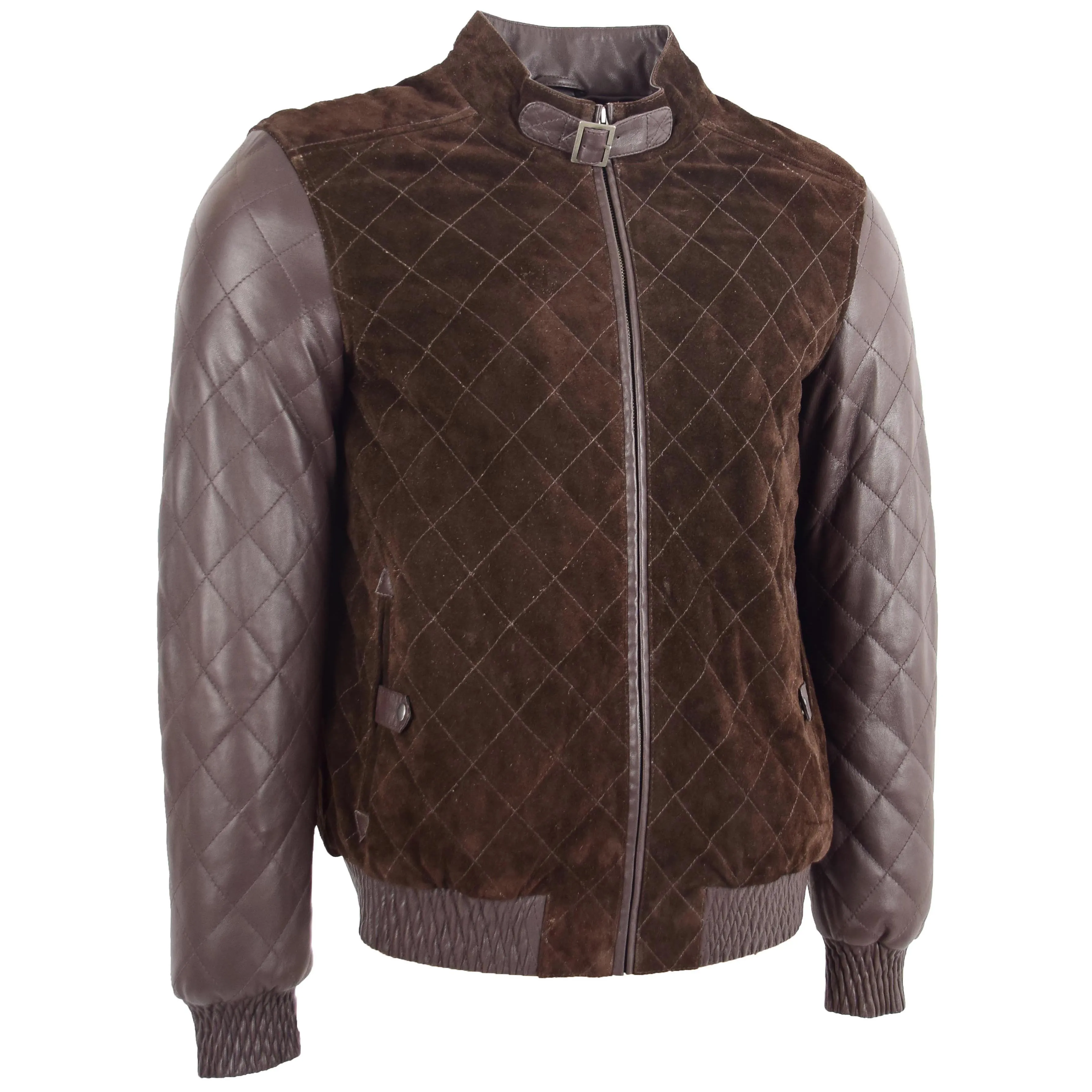 Mens Leather and Suede Bomber Varsity Jacket Bradley Brown