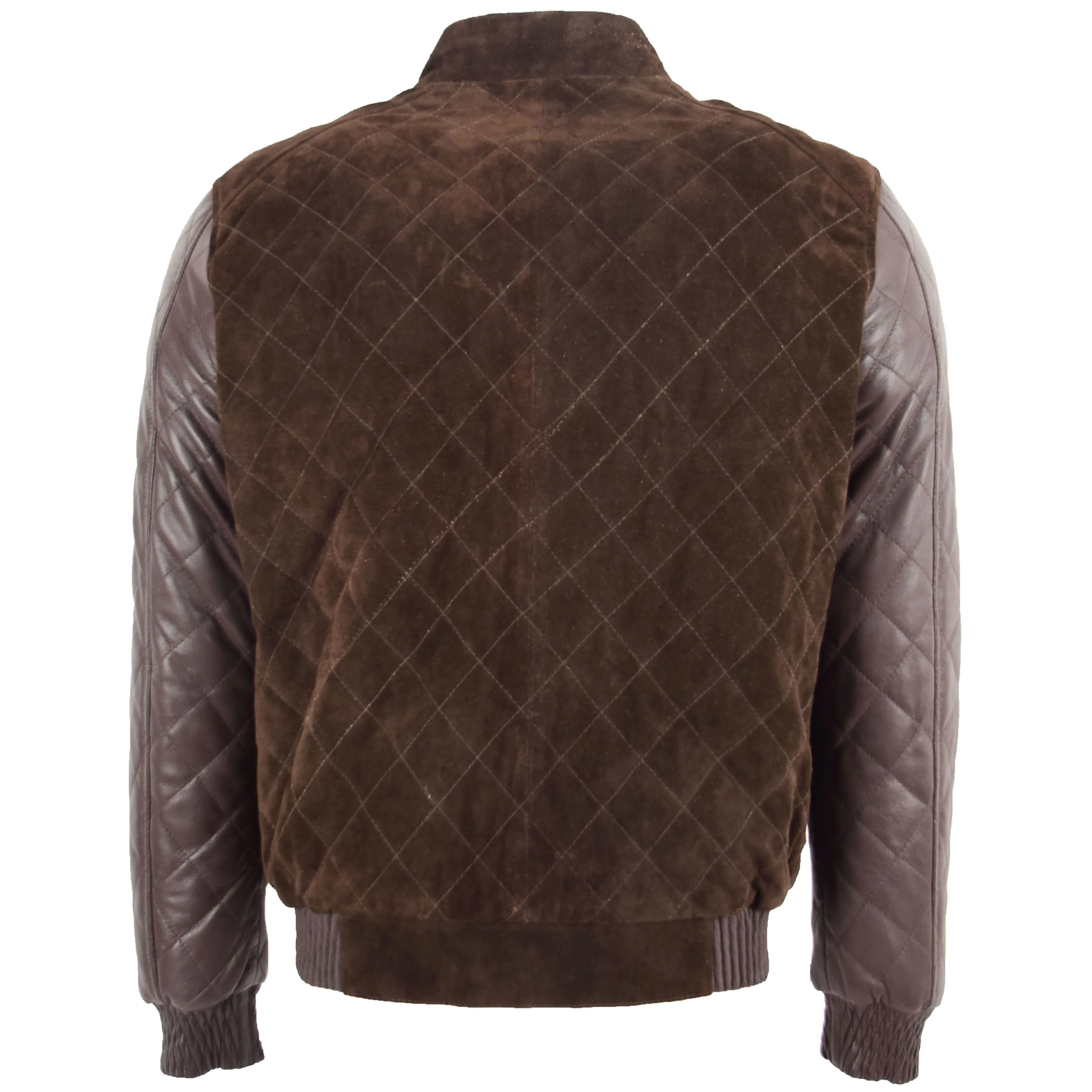 Mens Leather and Suede Bomber Varsity Jacket Bradley Brown