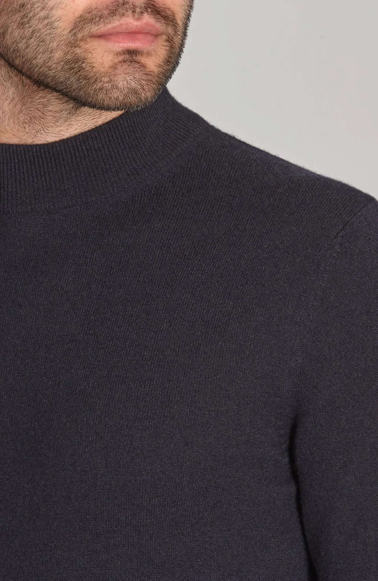 Mens Lightweight Merino Cashmere Mock Turtle Neck Jumper