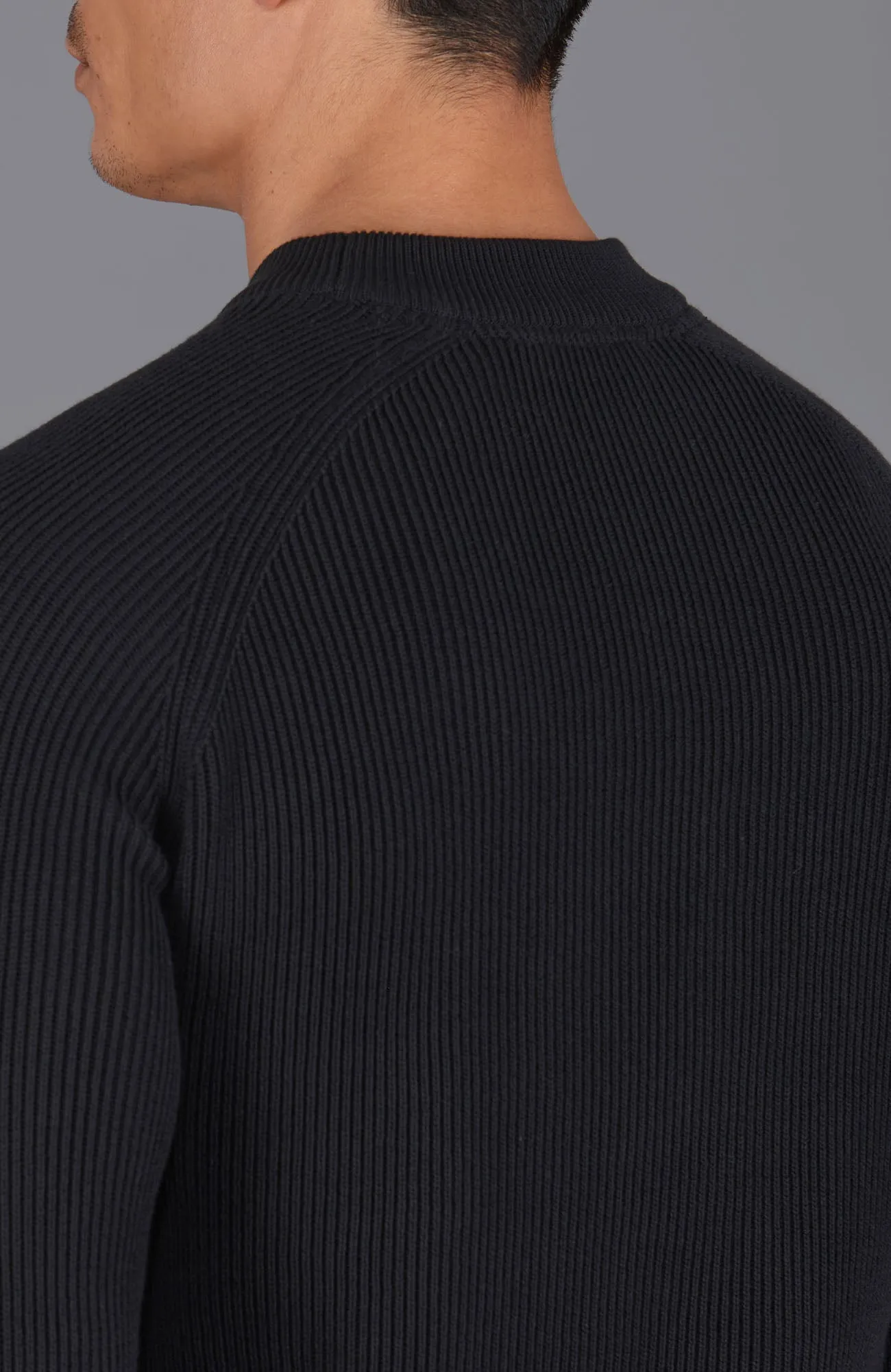 Mens Midweight Cotton Ribbed High Crew Neck Jumper