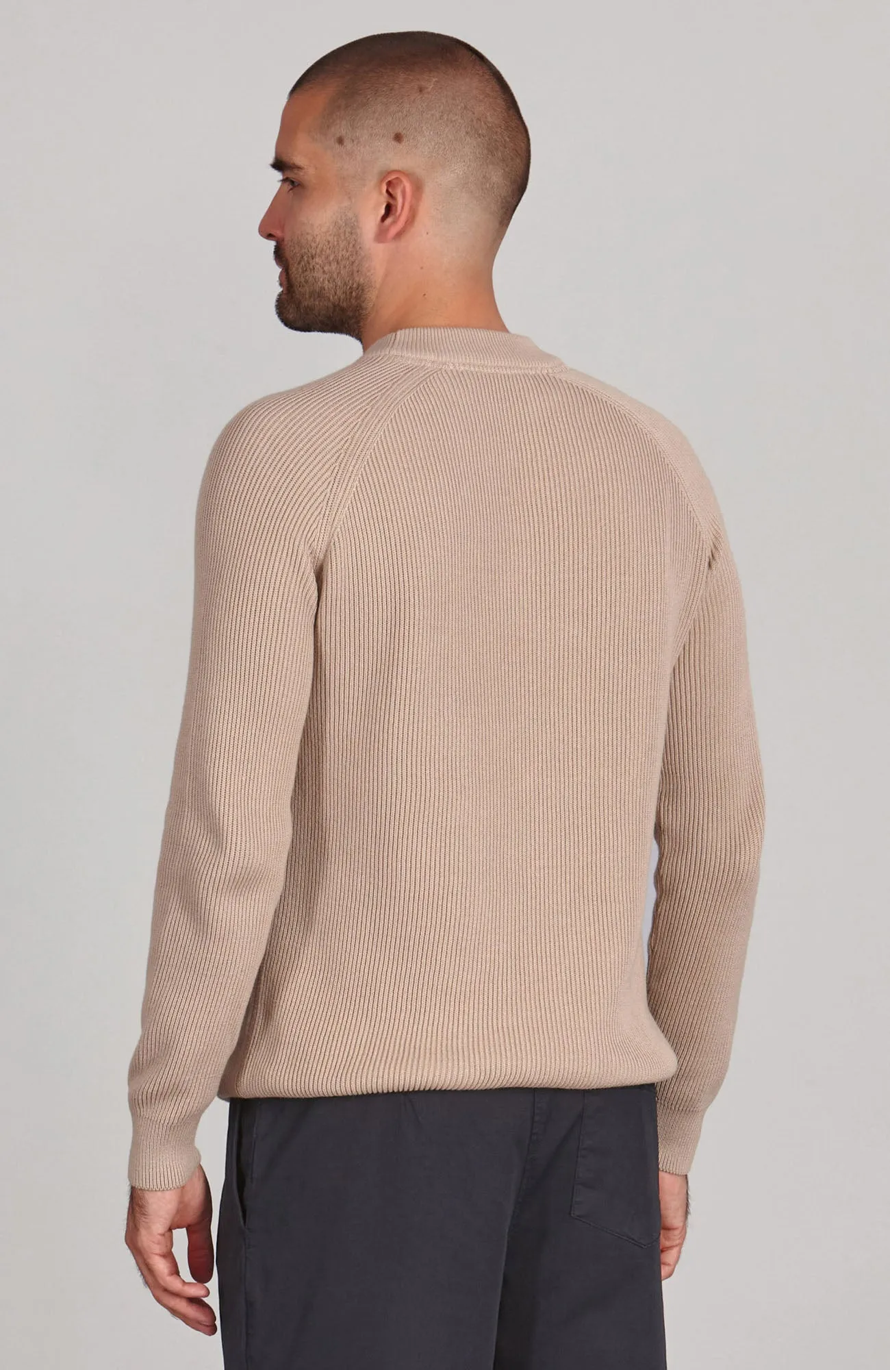 Mens Midweight Cotton Ribbed High Crew Neck Jumper