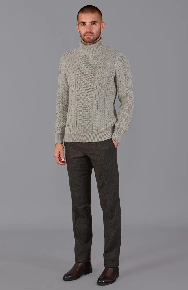 Mens Midweight Cotton Roll Neck Cable Jumper