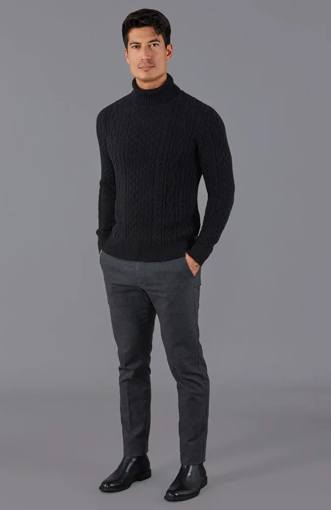 Mens Midweight Cotton Roll Neck Cable Jumper