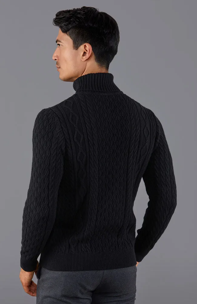 Mens Midweight Cotton Roll Neck Cable Jumper