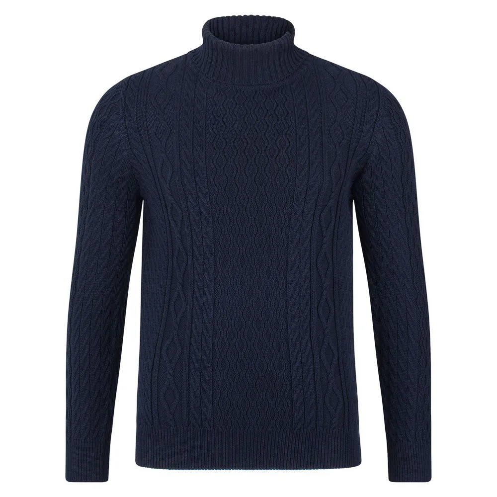 Mens Midweight Cotton Roll Neck Cable Jumper