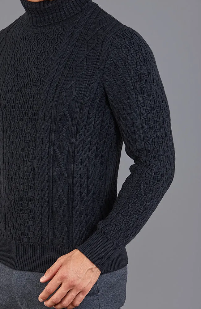 Mens Midweight Cotton Roll Neck Cable Jumper