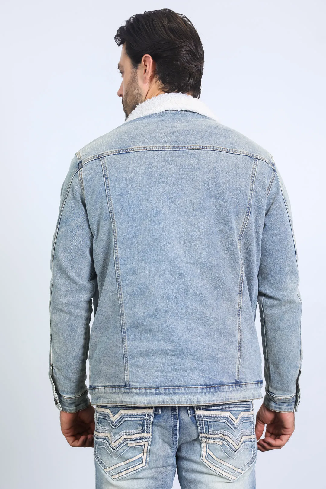 Mens Sherpa Lined Denim Jacket - Tint Blue