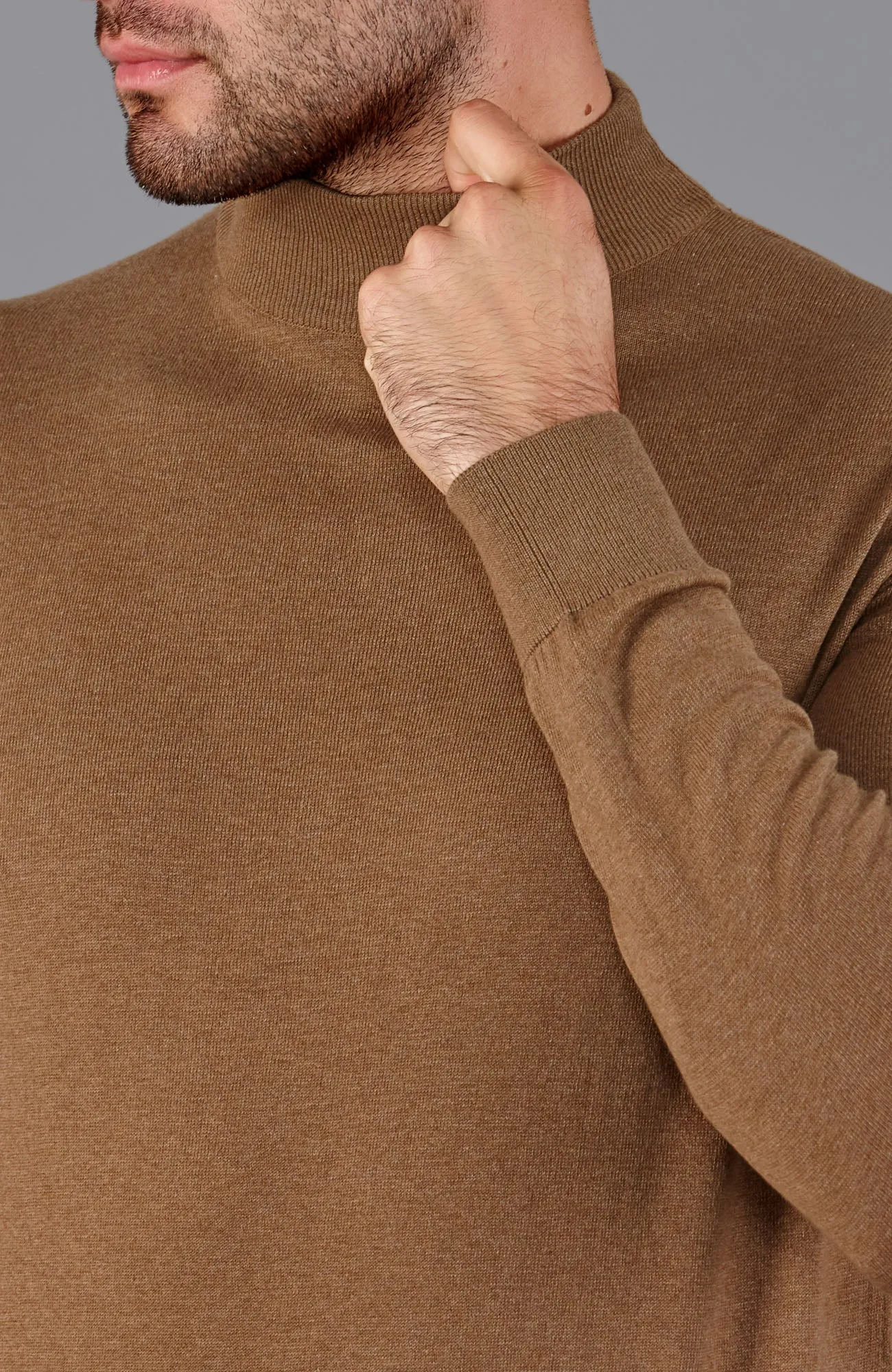 Mens Ultra Fine Cotton Mock Turtle Neck Jumper