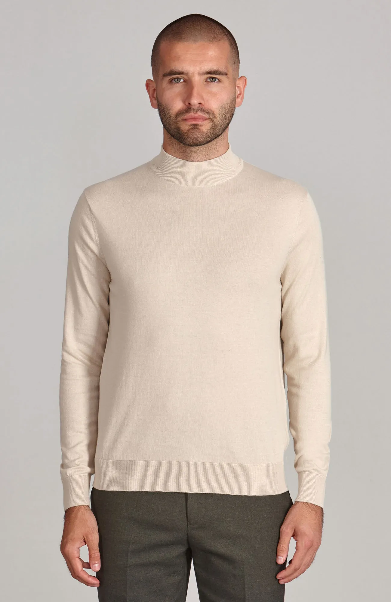 Mens Ultra Fine Cotton Mock Turtle Neck Jumper