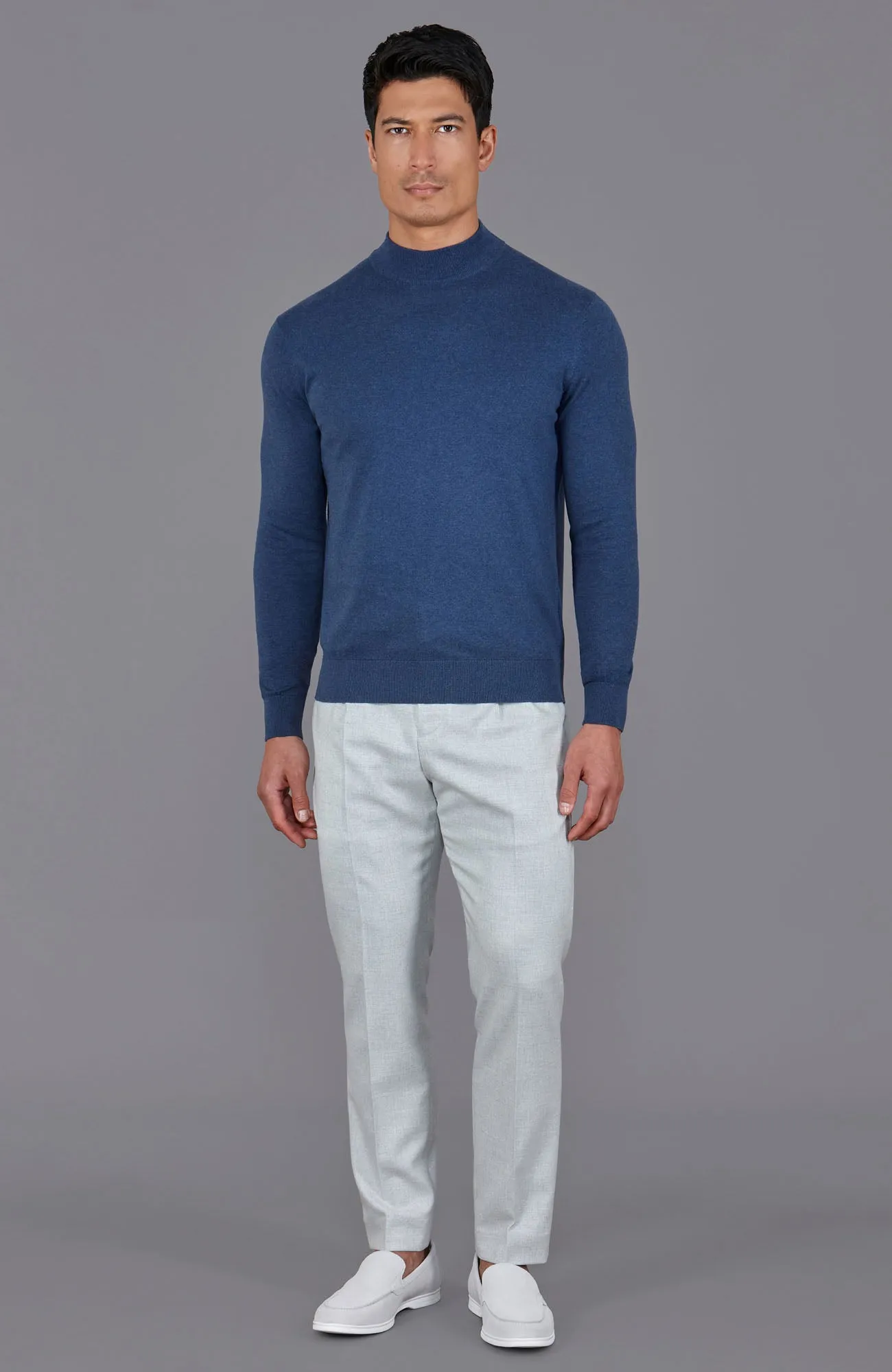 Mens Ultra Fine Cotton Mock Turtle Neck Jumper