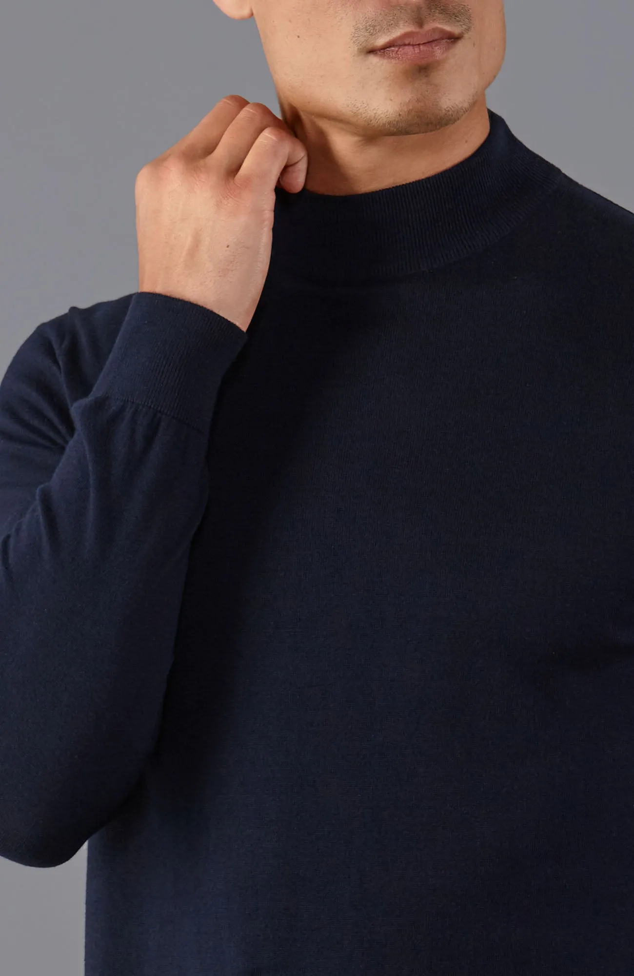 Mens Ultra Fine Cotton Mock Turtle Neck Jumper