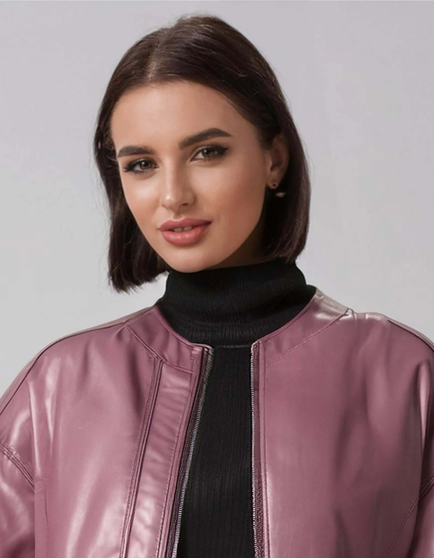 Metallic Plum Bomber Leather Jacket