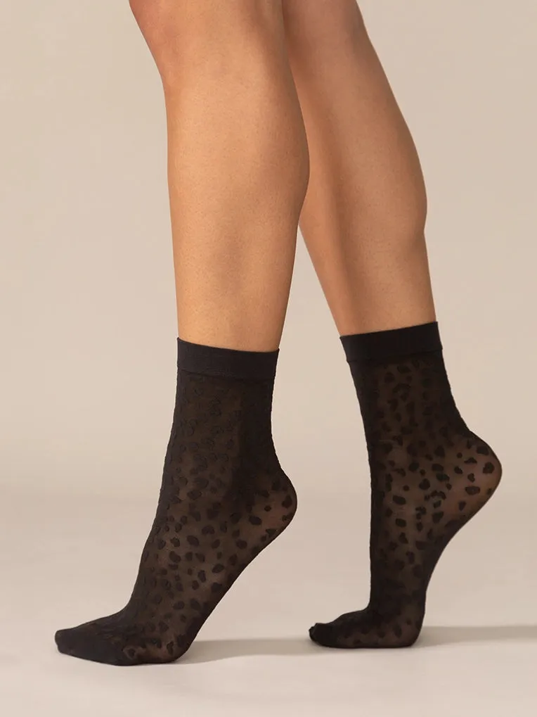 Mini Leopard Sheer Socks in Black