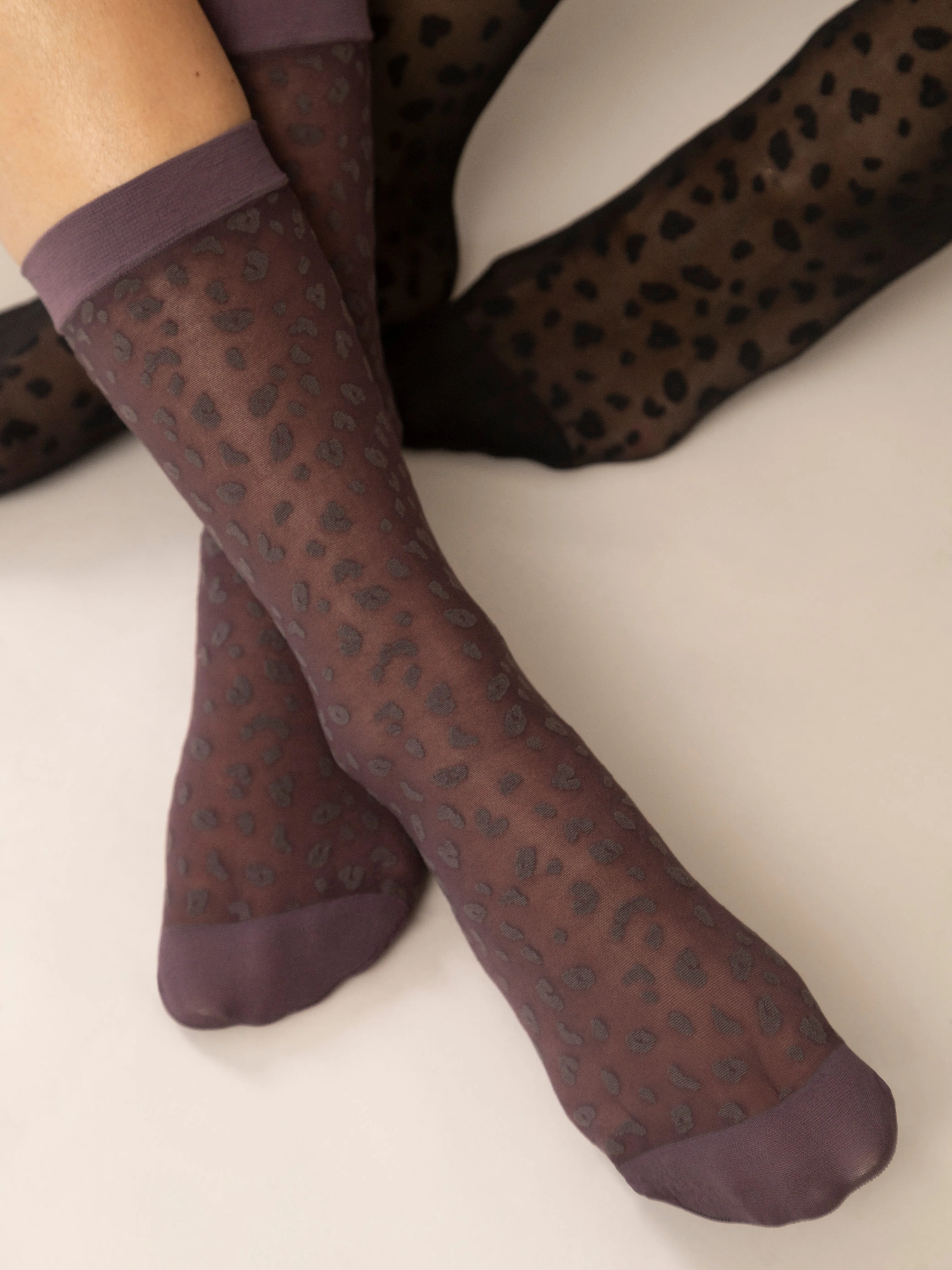 Mini Leopard Sheer Socks in Plum