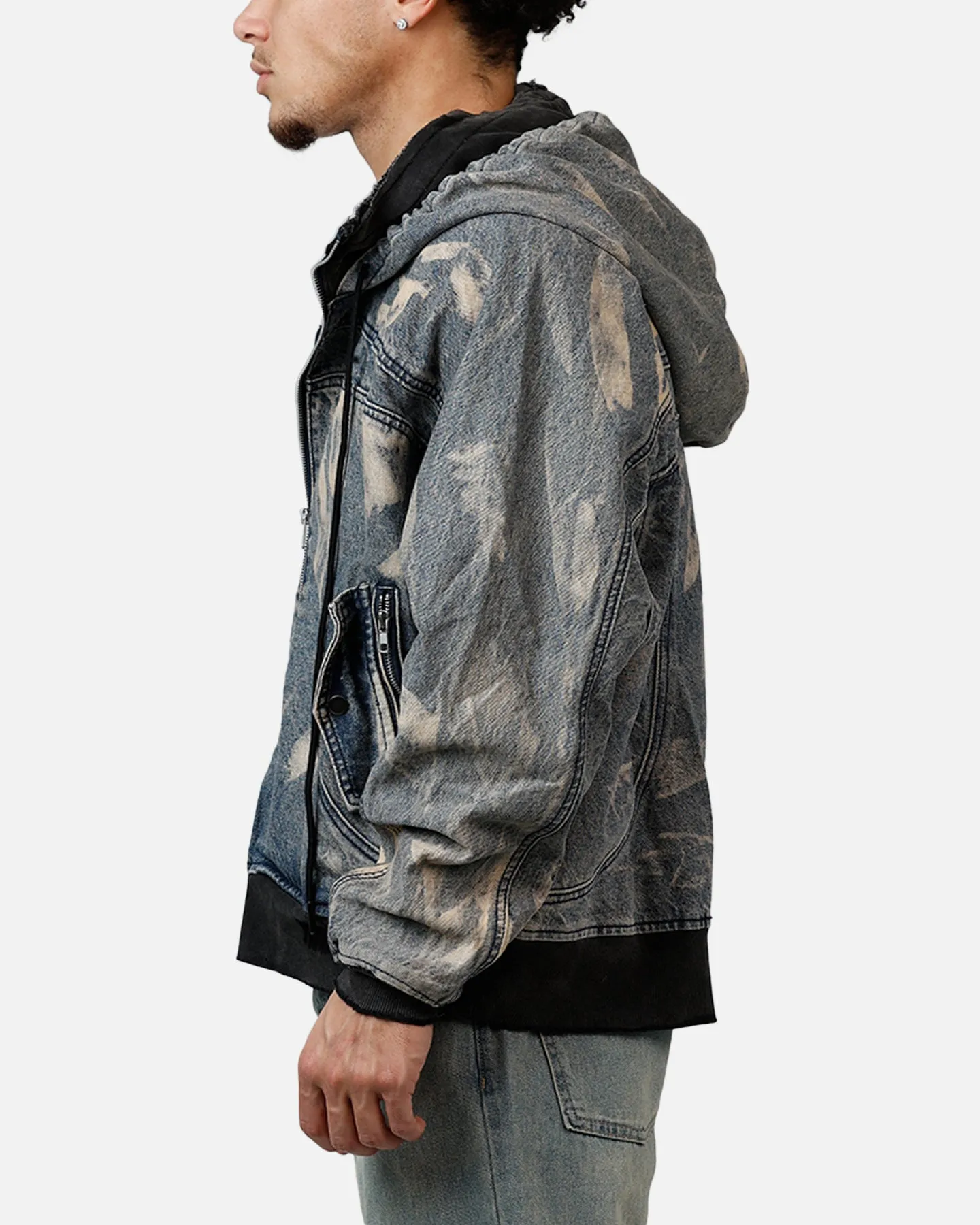 MNML Double Denim Hood Bomb Jacket Blue