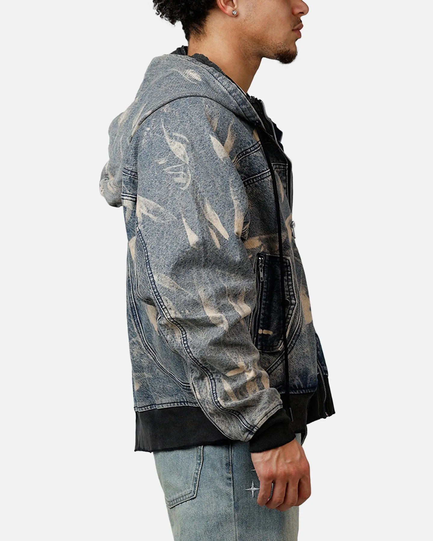 MNML Double Denim Hood Bomb Jacket Blue