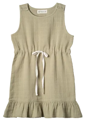 Muslin Jumper Dress Drawstring Sage-green