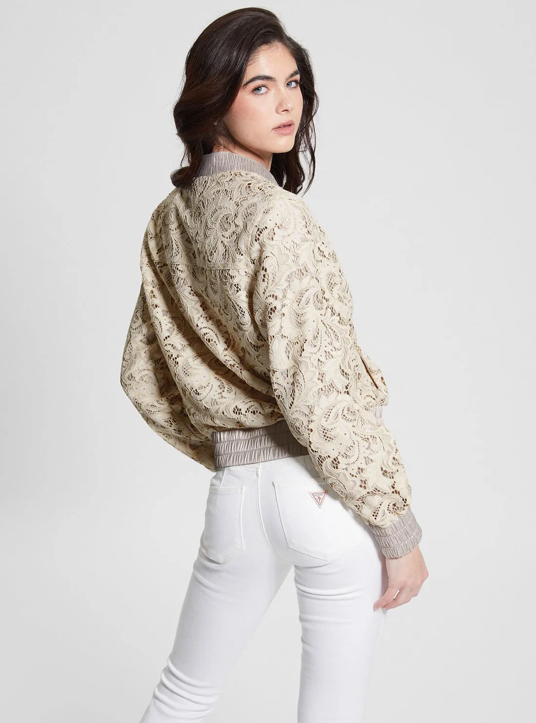 Muted Stone Aisha Lace Bomber Jacket