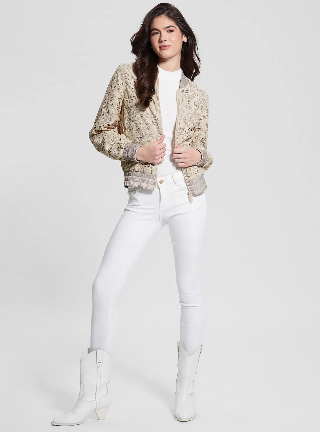 Muted Stone Aisha Lace Bomber Jacket