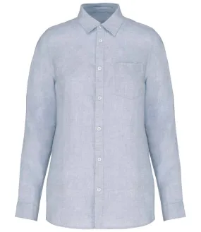 Native Spirit Ladies Long Sleeve Linen Shirt | Linen Blue