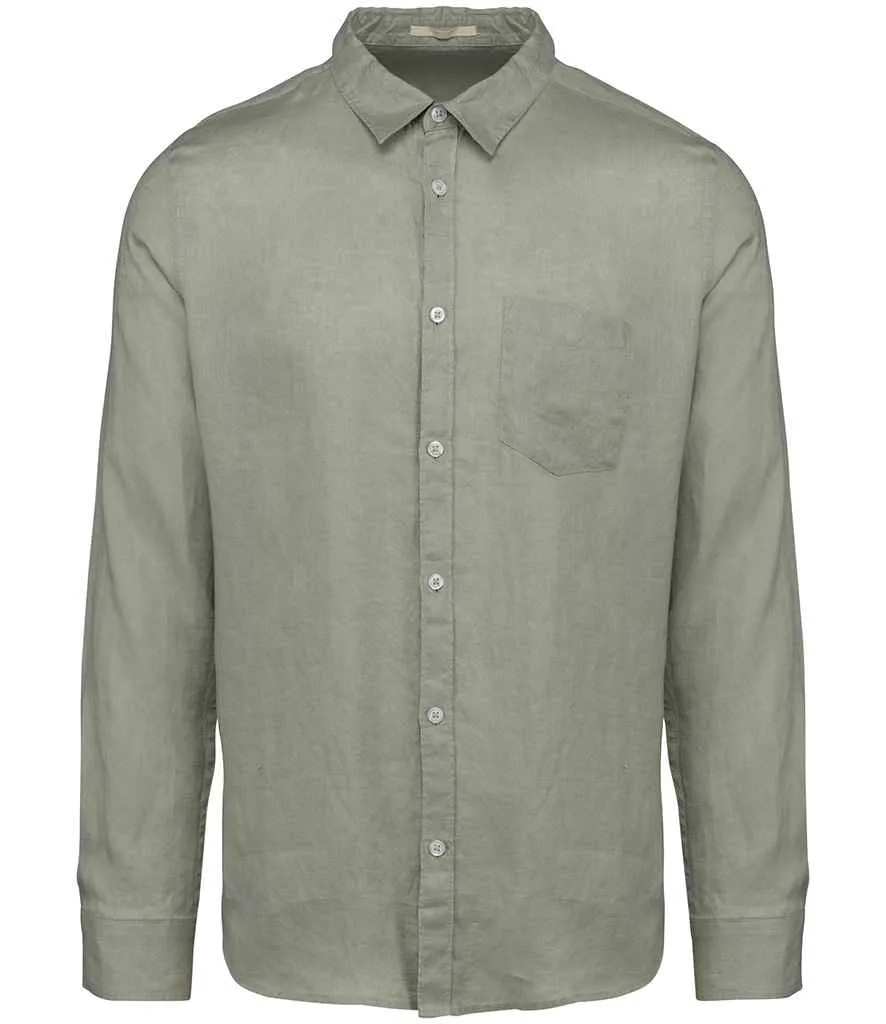 Native Spirit Long Sleeve Linen Shirt | Almond Green