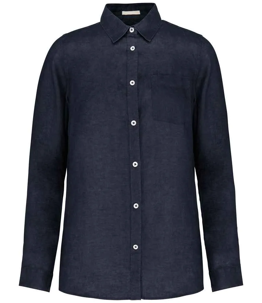 Native Spirit Long Sleeve Linen Shirt | Navy