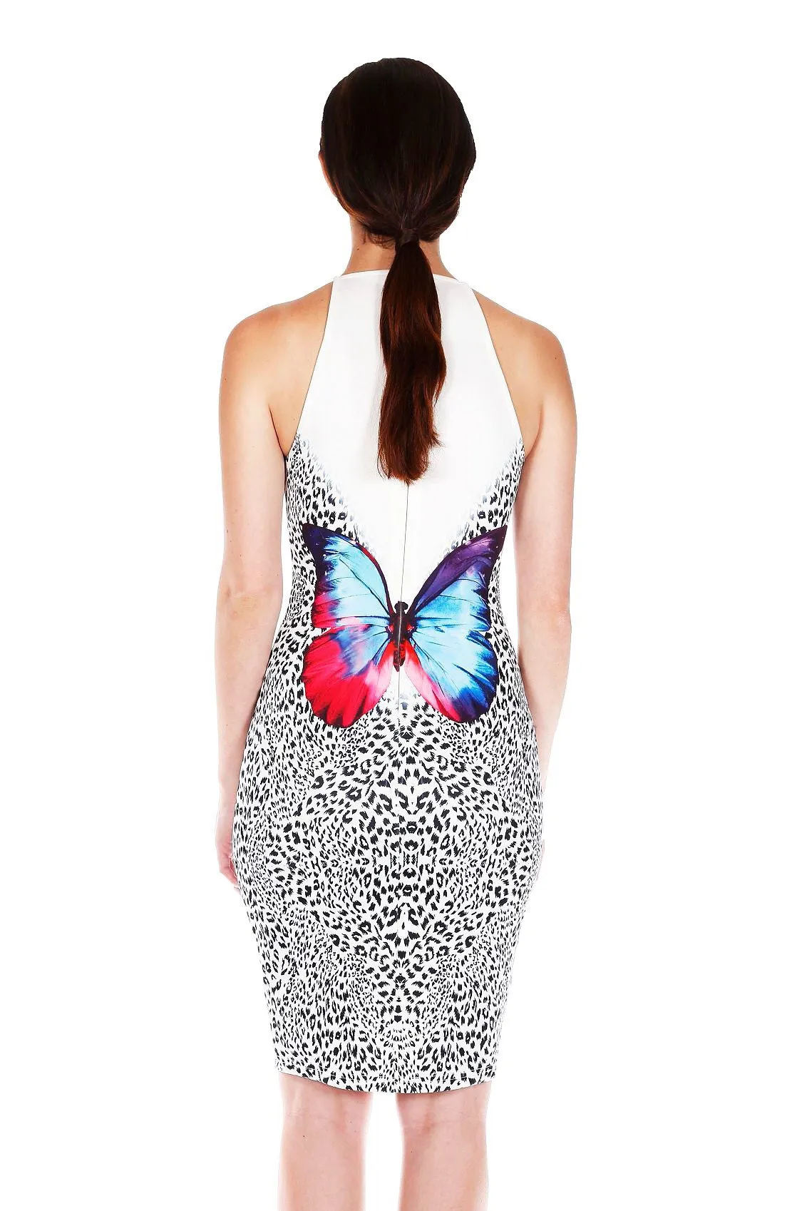 Naughty Grl Butterfly Crew Neck Bodycon Dress - White