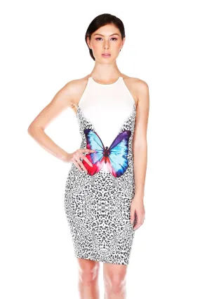 Naughty Grl Butterfly Crew Neck Bodycon Dress - White