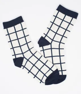 Navy & White Checkered Ankle Socks