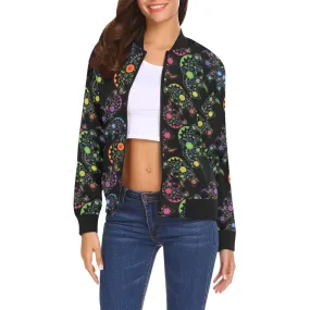 Neon Floral Bears Bomber Jacket for Women