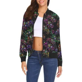 Neon Floral Buffalo Bomber Jacket for Women