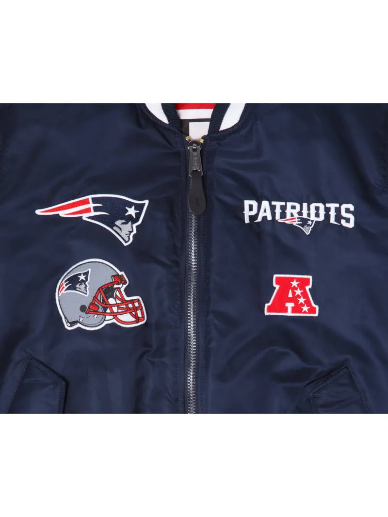 NEW ENGLAND PATRIOTS X ALPHA X NEW ERA MA-1 BOMBER JACKET (BLUE-RED)