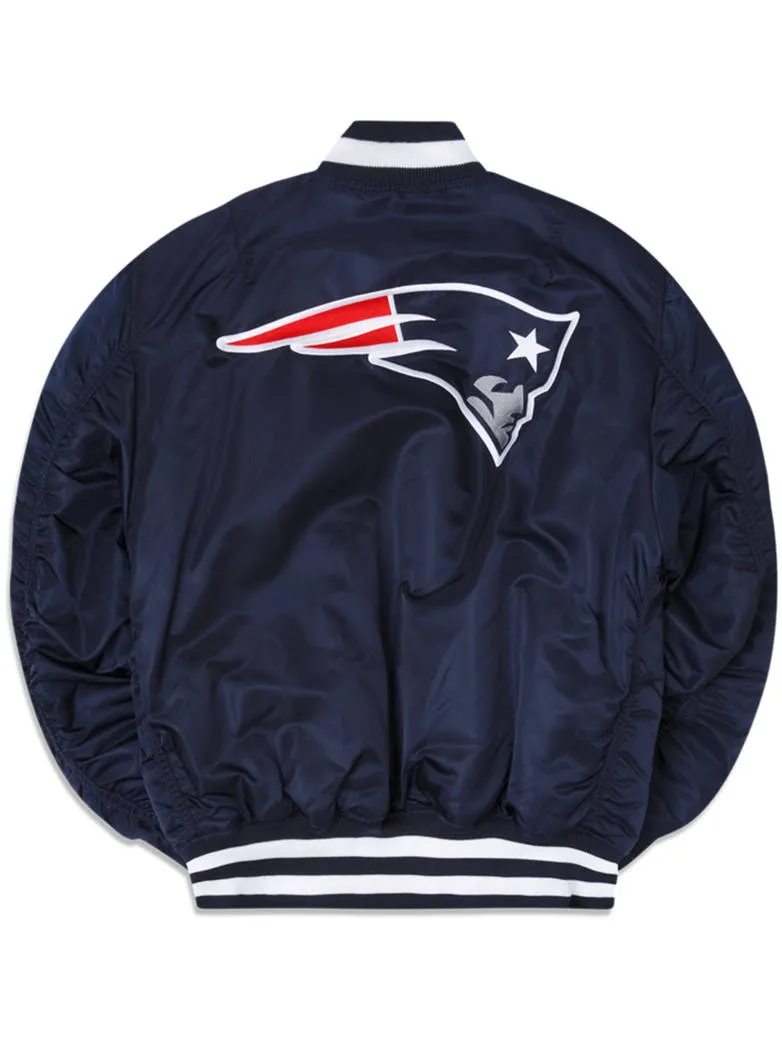 NEW ENGLAND PATRIOTS X ALPHA X NEW ERA MA-1 BOMBER JACKET (BLUE-RED)