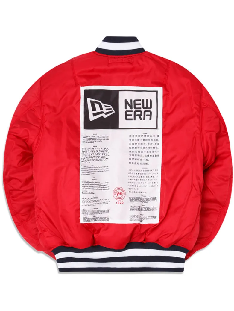 NEW ENGLAND PATRIOTS X ALPHA X NEW ERA MA-1 BOMBER JACKET (BLUE-RED)