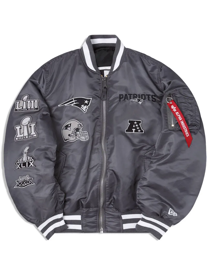 NEW ENGLAND PATRIOTS X ALPHA X NEW ERA MA-1 BOMBER JACKET (GRAY-BLACK)