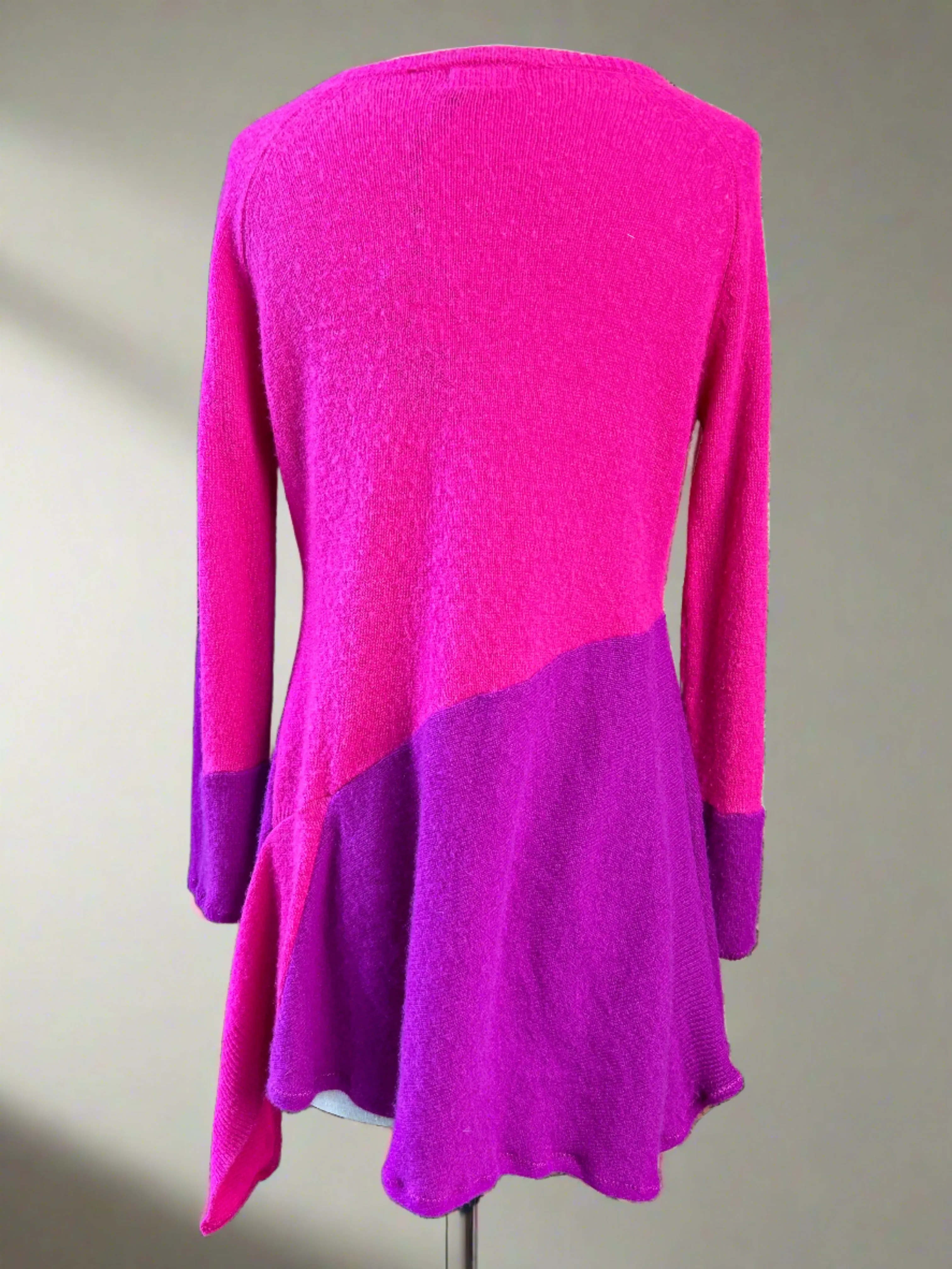 Nimpy Clothing upcycled 100% cashmere hot pink and fusia bell sleeve jumper small medium